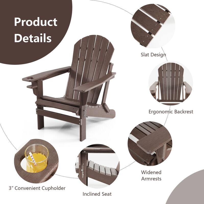 Gymax 2PCS Folding Adirondack Chair HDPE Patio Lounge Chair w/