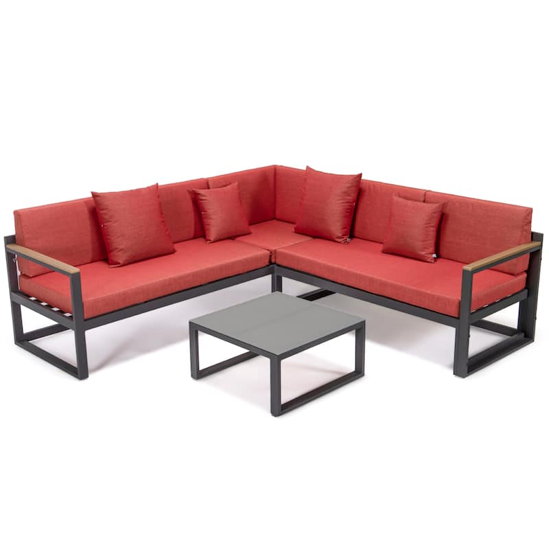 Chelsea 3-Piece Adjustable Headrest All-Weather Sectional Set in Aluminum Frame with Removable Cushion Covers for Indoor/Outdoor