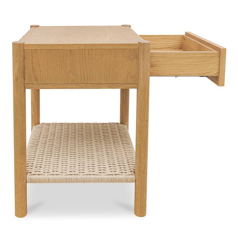 NADAAL STUDIOS Corlan Nightstand, Oak Frame with Paper Rope Shelf 1-Drawer Bedside Table, Brown