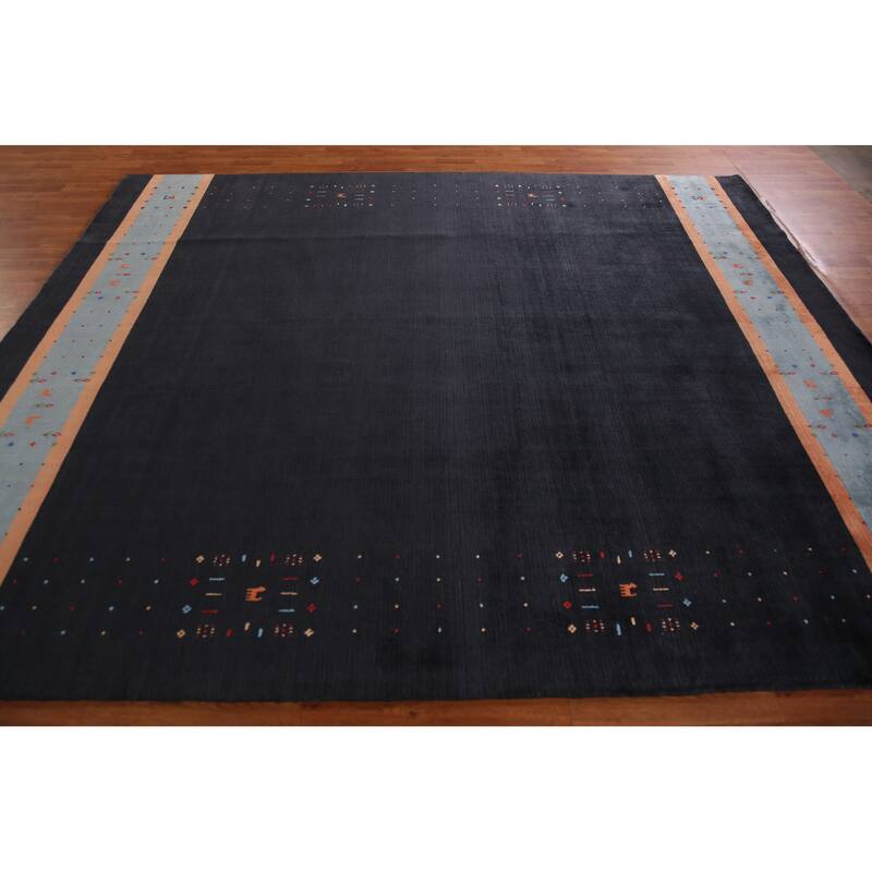 Hand Knotted Oriental 100% Wool Carpet Tribal Tribal Navy Blue & Blues Gabbeh Area Rug - 9' 8'' X 8' 0''