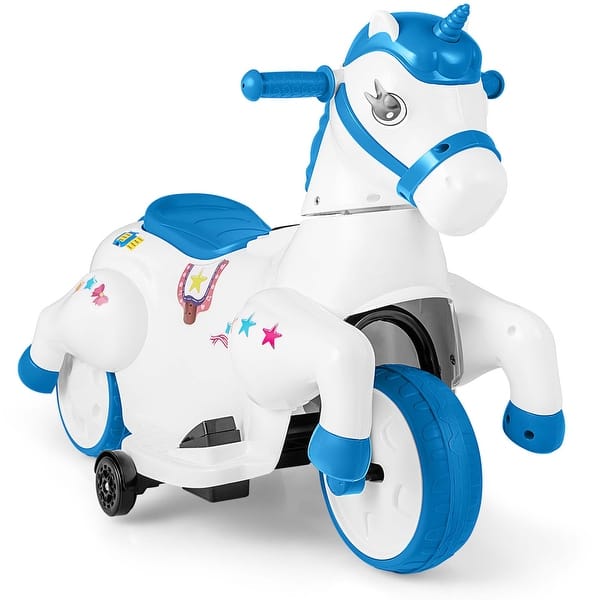 slide 2 of 40, Costway 12V Kids Ride on Unicorn Toy with Training Wheels Music - See Details Blue - 2-4 Years