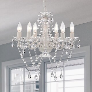 White Chandelier with Clear Crystals 6-Light Modern Crystal Chandelier
