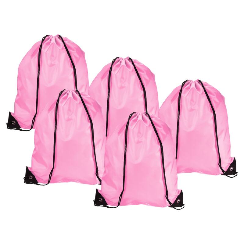 5Pcs 42x34cm Nylon Drawstring Backpack Cinch Storage Sack Sports Bags - Pink