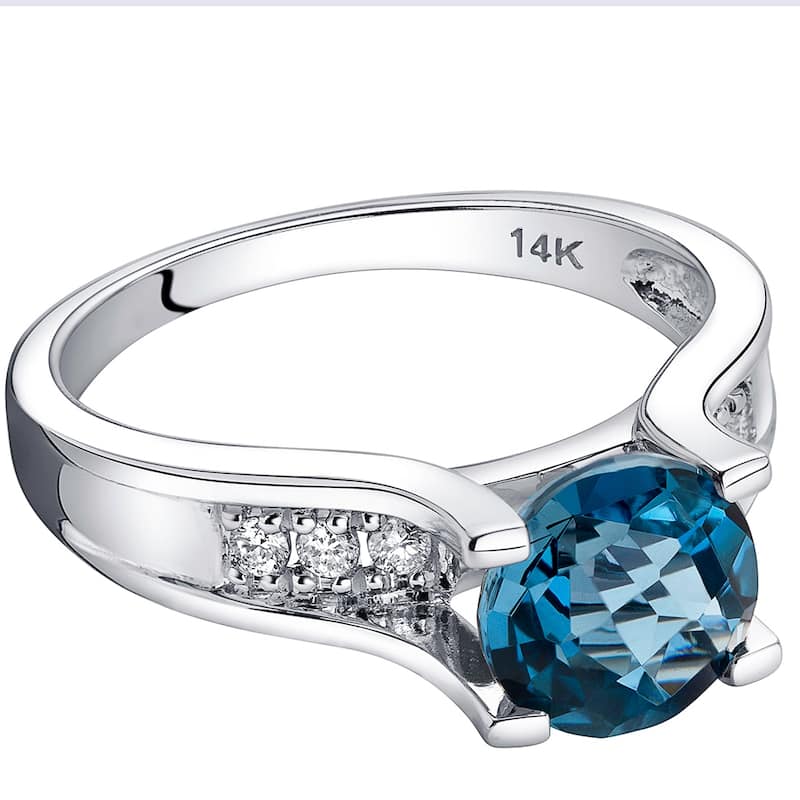 14k White Gold 2.25ct London Blue Topaz and Diamond Ring