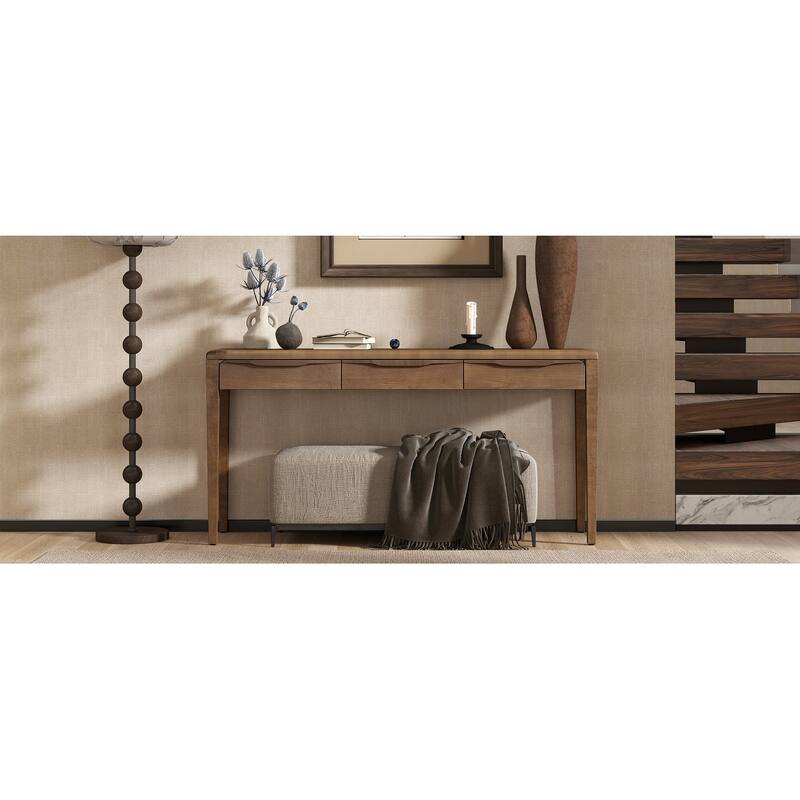 59.84"Elegant Console Table,Light Luxury Entryway Table with 3 Drawers,Farmhouse Sofa Table with Soft-Corner Design