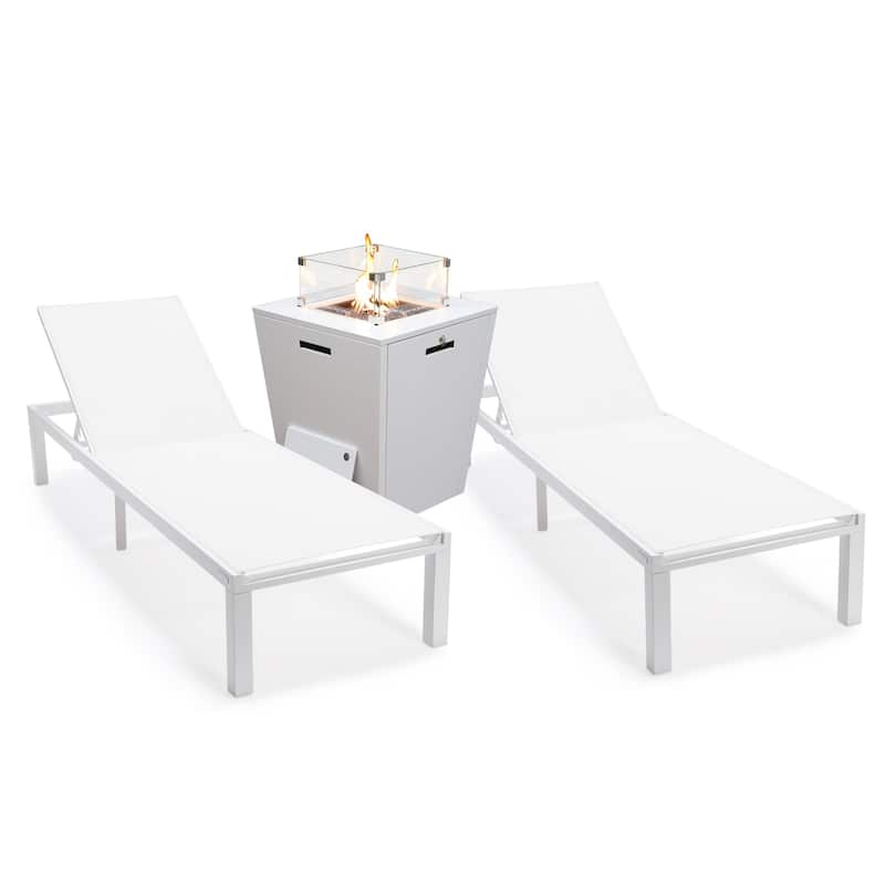 LeisureMod Marlin White Aluminum Chaise Lounge Chair with Fire Pit Set of 2 On Sale Bed Bath