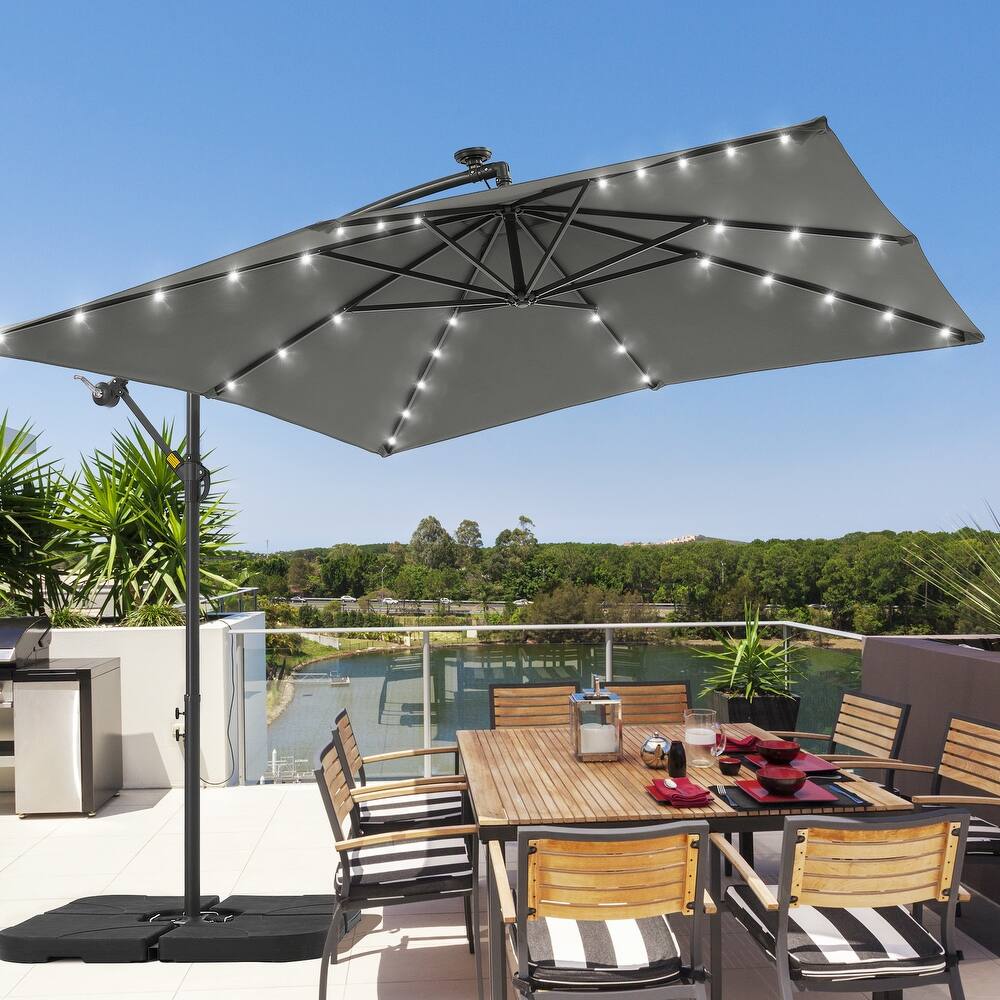 LIVOOSUN 8.2Ft LED Patio Umbrella,Outdoor Offset Market Umbrellas
