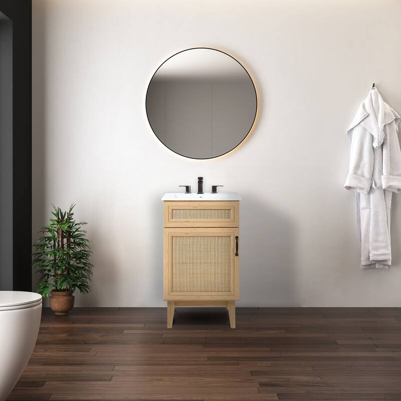 Ancillary Rattan Modern Farmhouse 2-Shelf Bath Vanity Cabinet Only (Sink Basin not Included), by JONATHAN Y