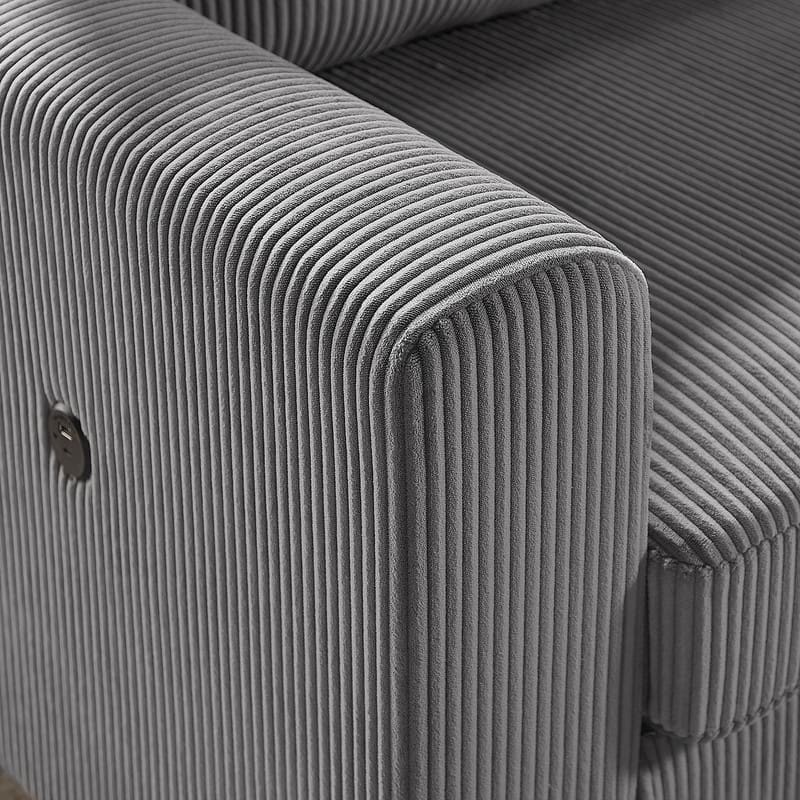 Rowan 107"W Dark Gray Corduroy Fabric Sectional Sofa with Right Facing Chaise, USB & USB-C Port, Storage Ottoman, and Pillows