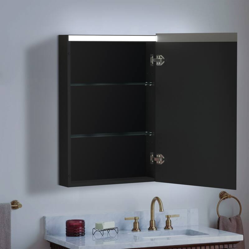 Bathroom LED Rectangular Aluminum Surface Mount Medicine Medicine Cabinet With Adjusted Glass shelves