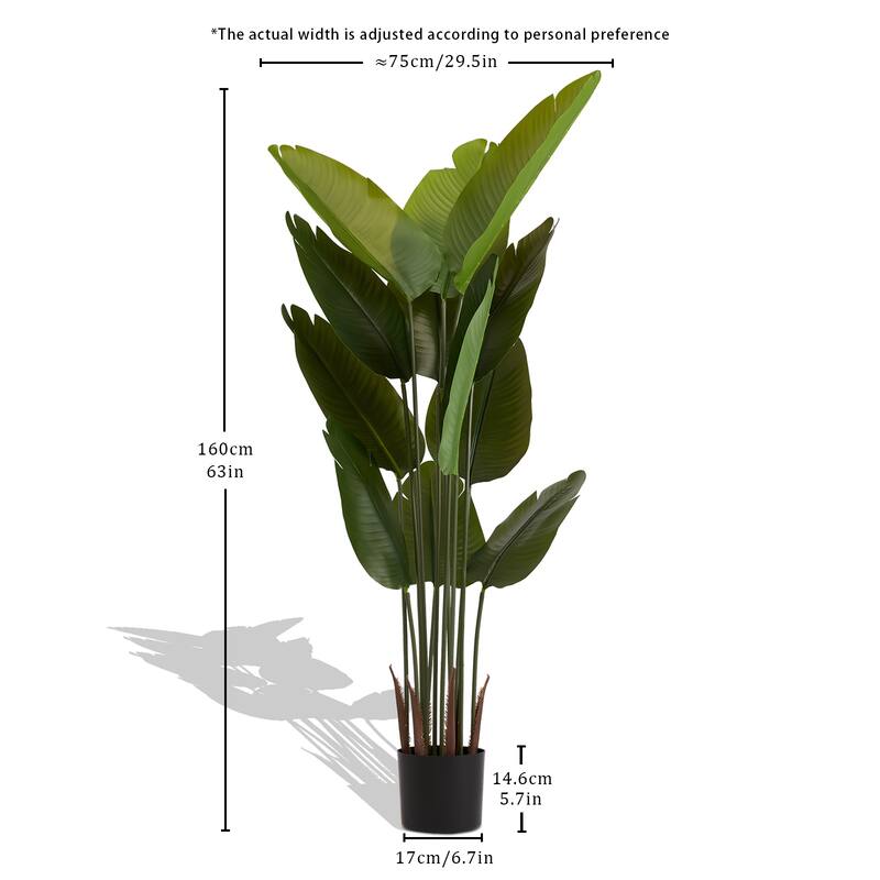 Artificial Bird of Paradise Plant, 5.2ft Tall Faux Tropical Palm Tree in Pot for Indoor or Outdoor 2pcs/set