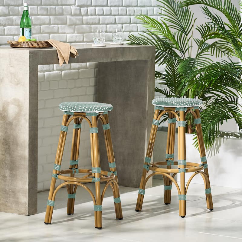Starla Outdoor Aluminum and Wicker 29.5 Inch Barstools (Set of 2) by Christopher Knight Home - N/A