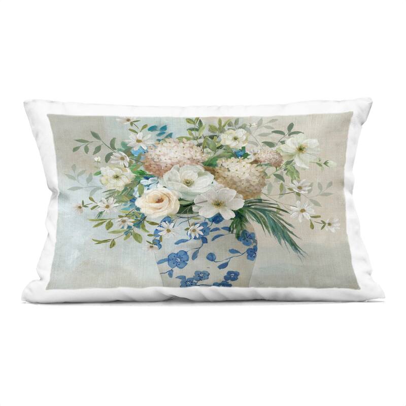 Stupell Classic Ornate Flower Vase Decorative Printed Throw Pillow Design by Nan - Accent - Polyester - Beige - Single