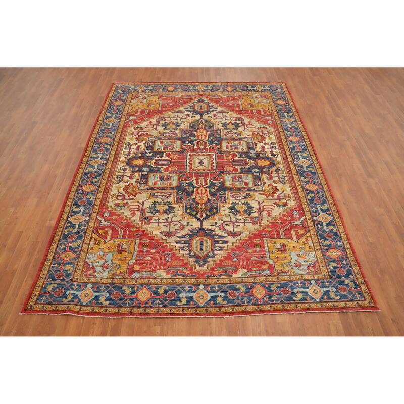 Hand Knotted Oriental 100% Wool Carpet Traditional Medallion Beige & Ivories Heriz (serapi) Area Rug - 10' 0'' X 7' 8''