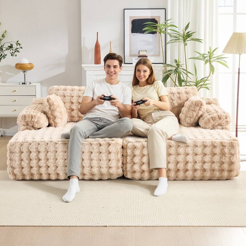 93" Velvet King Size Chaise Lounge Sofa Bed Sleeper Sofa with Dual Mattress