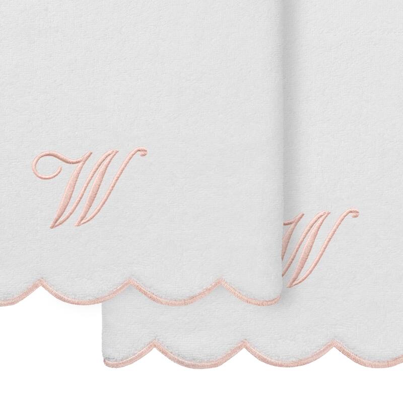 Authentic Hotel and Spa 100% Turkish Cotton Pink ADORNIA Scallop Personalized 2 Piece Bath Towel Set - 2 Bath Towels