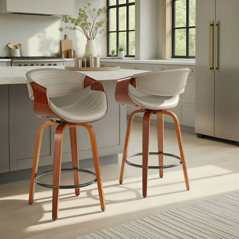 Carson Carrington Kanteborg 26" Fixed-Height Counter Stool with Bent Wood Legs & Round Footrest (Set of 2)