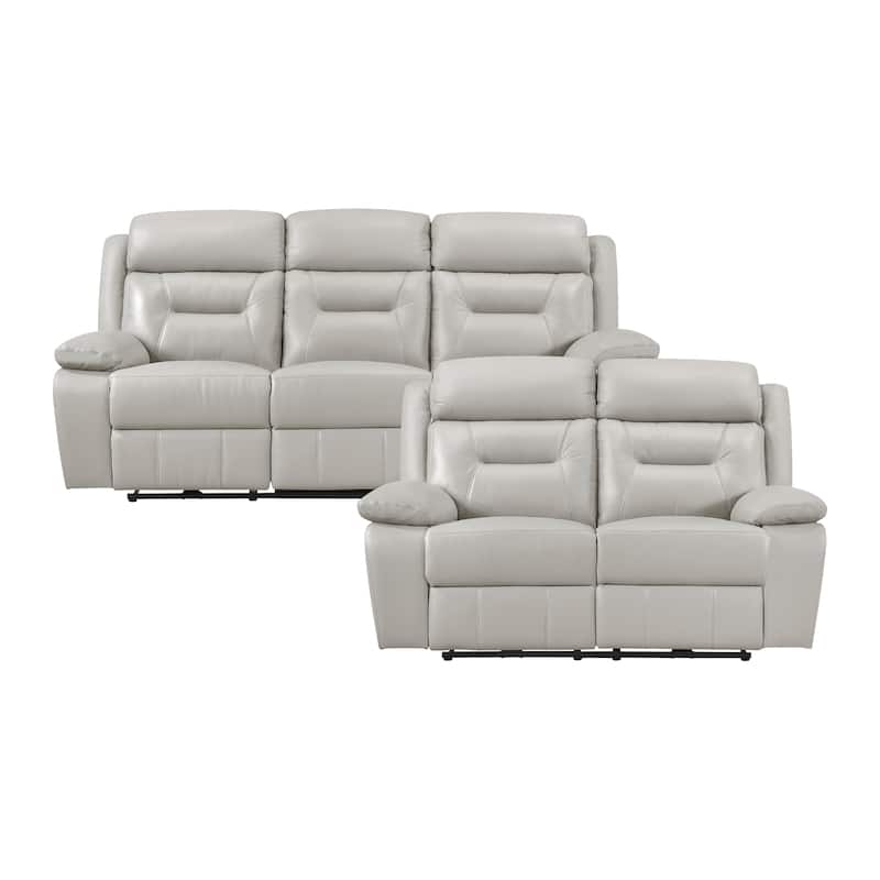 Garrey Leather 2-Piece Power Double Reclining Living Room Sofa Set - Silver