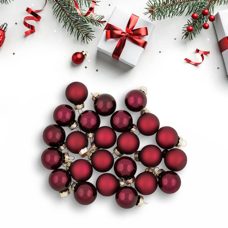 24ct Burgundy Red Dual Finish Glass Christmas Ball Ornaments 1" (25mm)