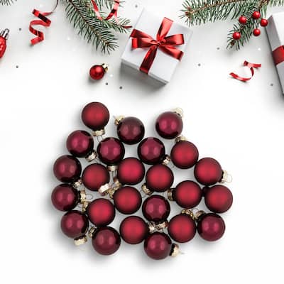 24ct Burgundy Red Dual Finish Glass Christmas Ball Ornaments 1" (25mm)