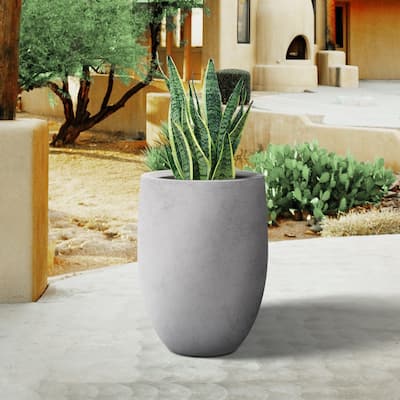 Plantara 22"H Natural Tall Concrete planter, Modern Decorative Pot with Drainage Hole & plug, Round Plant pot for Outdoor