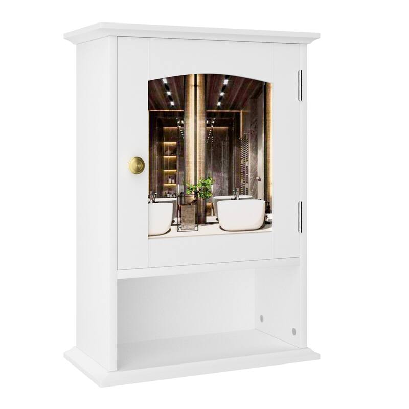 VECELO Modern White Wall Mounted Medicine Cabinet with Mirror & Gold Handle 3-Tier Bathroom Storage Cabinet for Bathroom