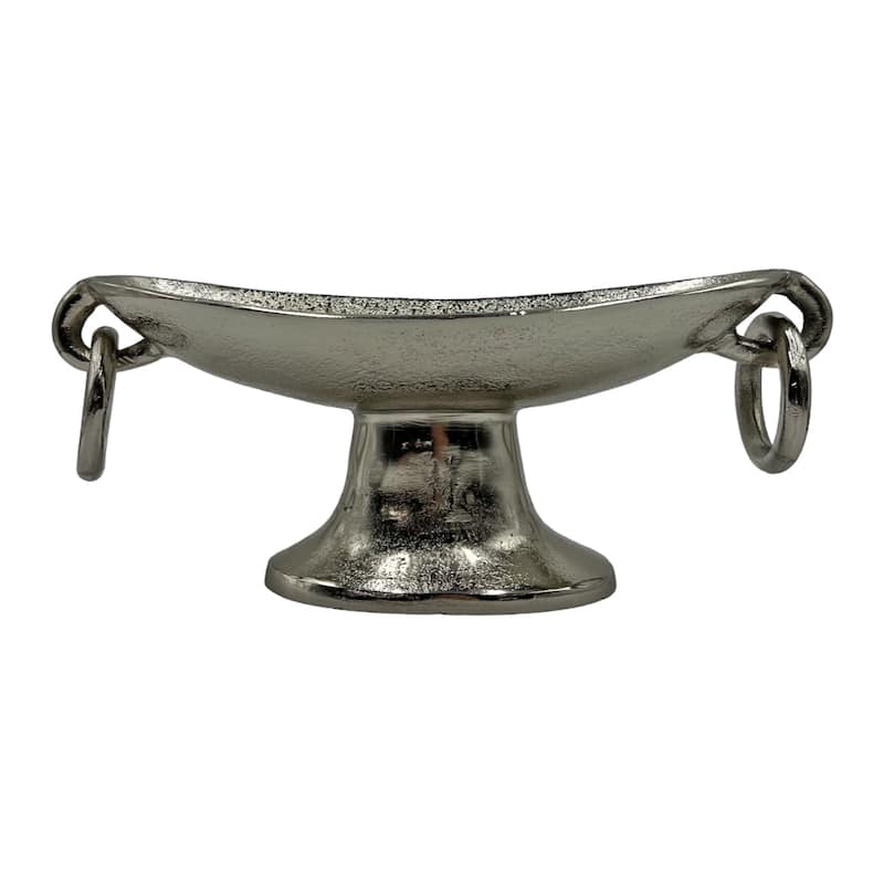 Decorative Handmade Aluminum Modern Pedestal Bowl - 16 x 5.5 x 6 in - Nickel