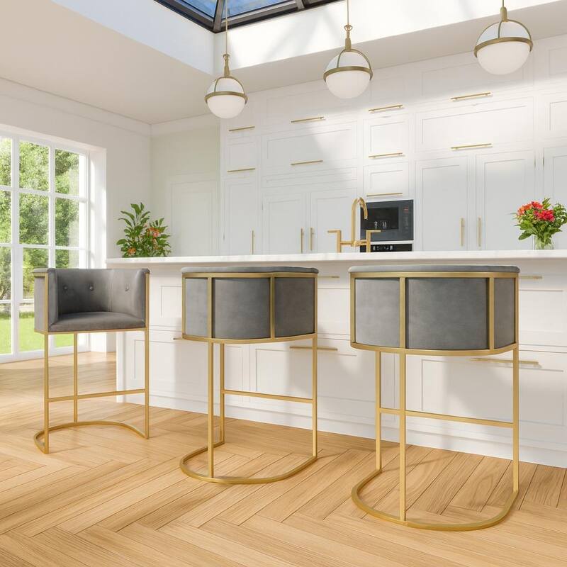 Manhattan Modern Bar Stool - Faux Leather with Gold-Finish Metal Base