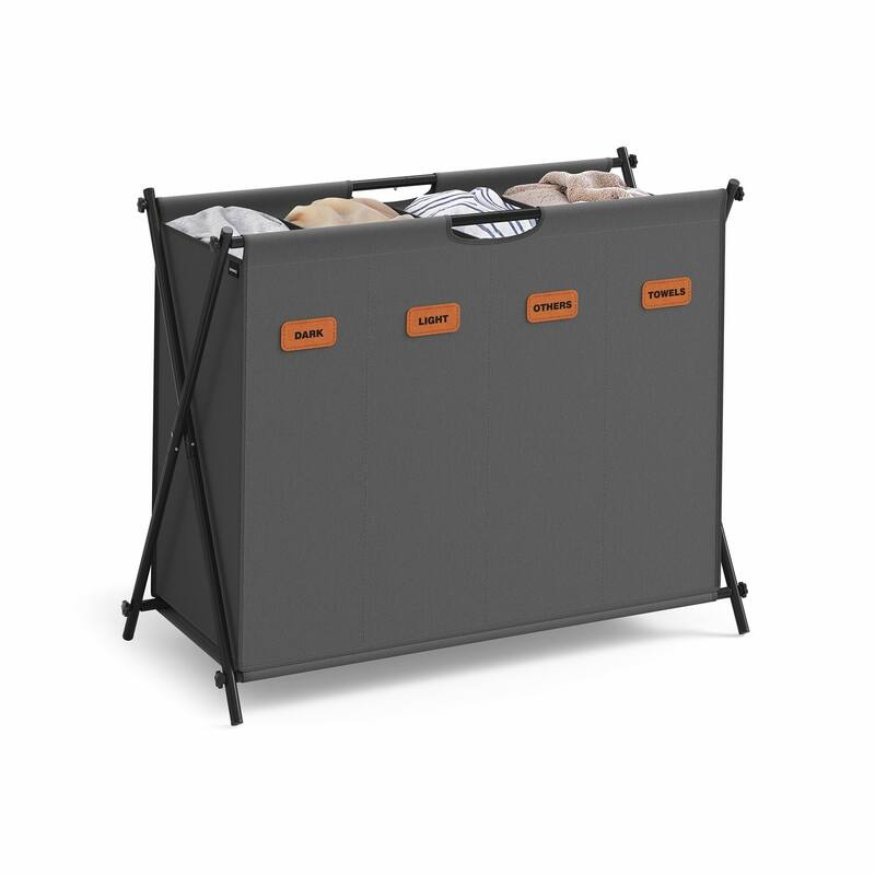 Large 4-Compartment Collapsible Oxford Laundry Sorter Basket with Removable Labels for Clothes Storage - 31.1"L x 15.7"W x 26"H