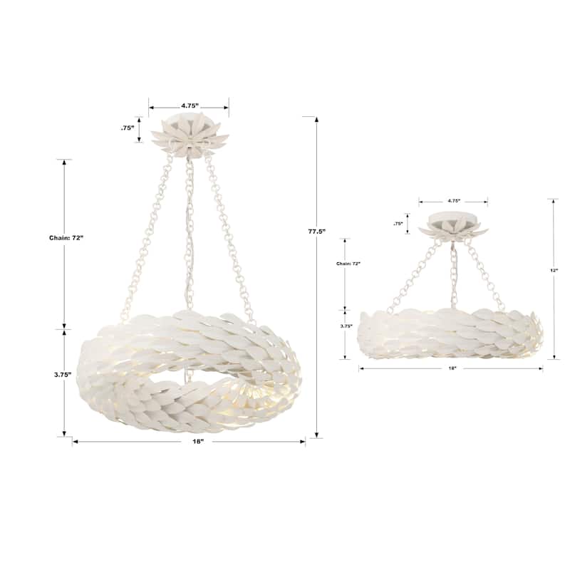 Broche 6 Light Matte White Chandelier - 18"W x 3.75"H x 18"D