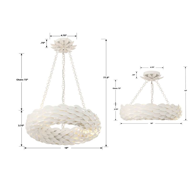 Broche 6 Light Matte White Semi Flush Mount - 18"W x 3.75"H x 18"D