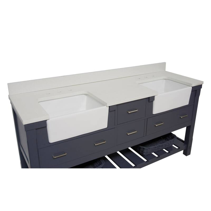 KitchenBathCollection Charlotte 72" Double Farmhouse Vanity with Quartz Top