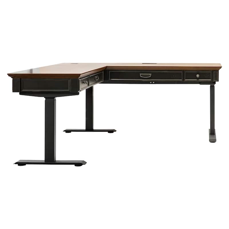 Hartford Electric Sit/Stand L-Desk and Return, Height Adjustable Table, Wood Adjustable Office Corner Desk and Return, Black