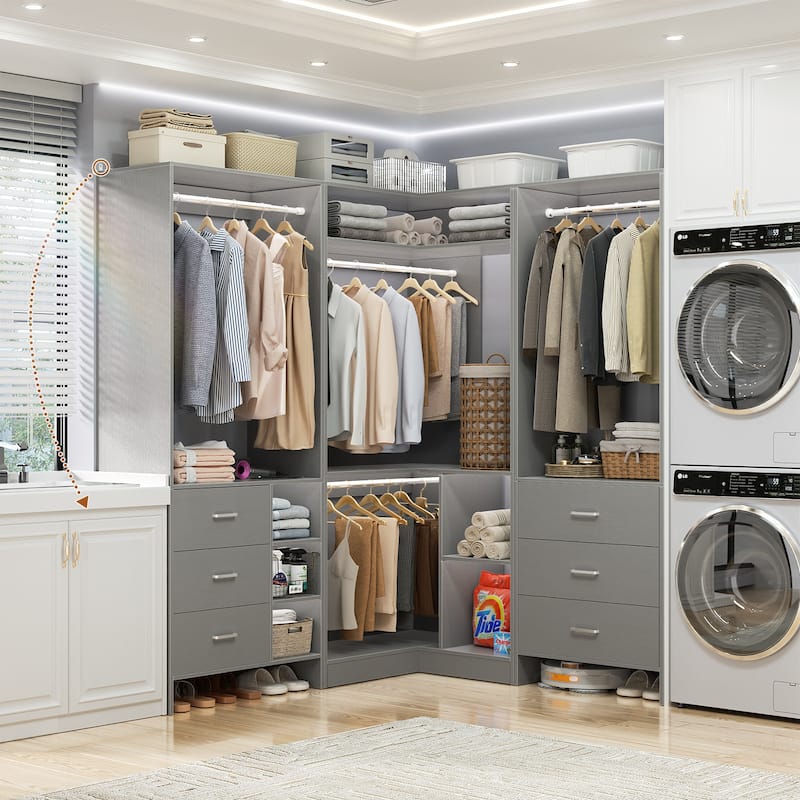 Cimly Set of 3 Freestanding Corner Closet System, Space-saving Closet Organizer for Walk-in/ Reach-in Closet