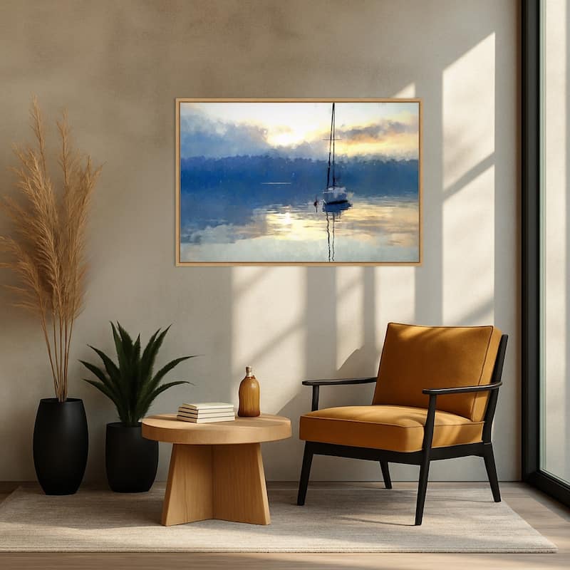 Boat At Dusk by Kim Curinga (41 x 28 in.), Framed Canvas Wall Art Print