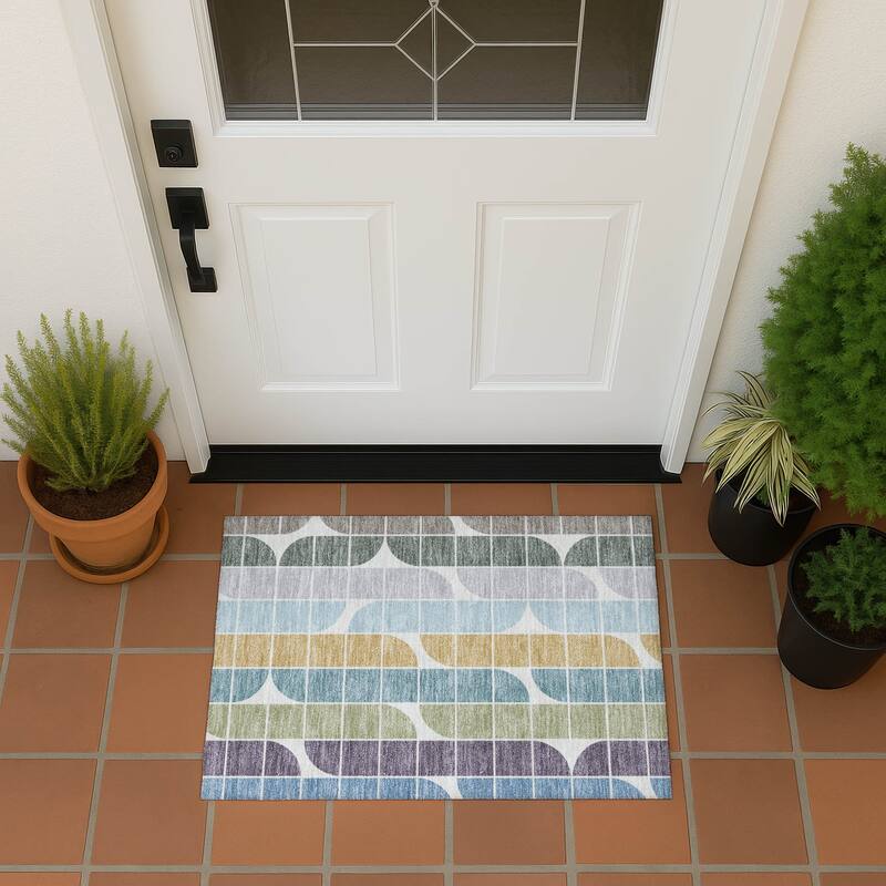 Machine Washable Indoor/ Outdoor Modern Finch Chantille Rug - Seafoam - 1'8" x 2'6"