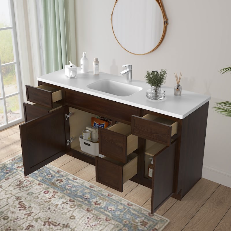 Vanity Art 66" Birch Freestanding Bathroom Vanity Cabinet without Top