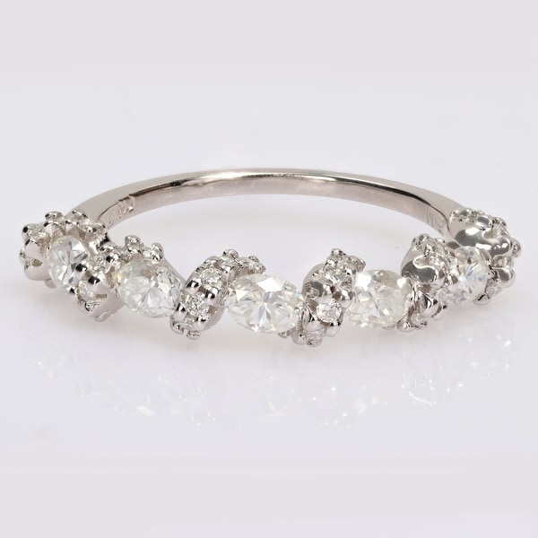 Miadora 1ct DEW Oval Moissanite Swirl Semi-Eternity Wedding Band Ring in Sterling Silver. Opens flyout.