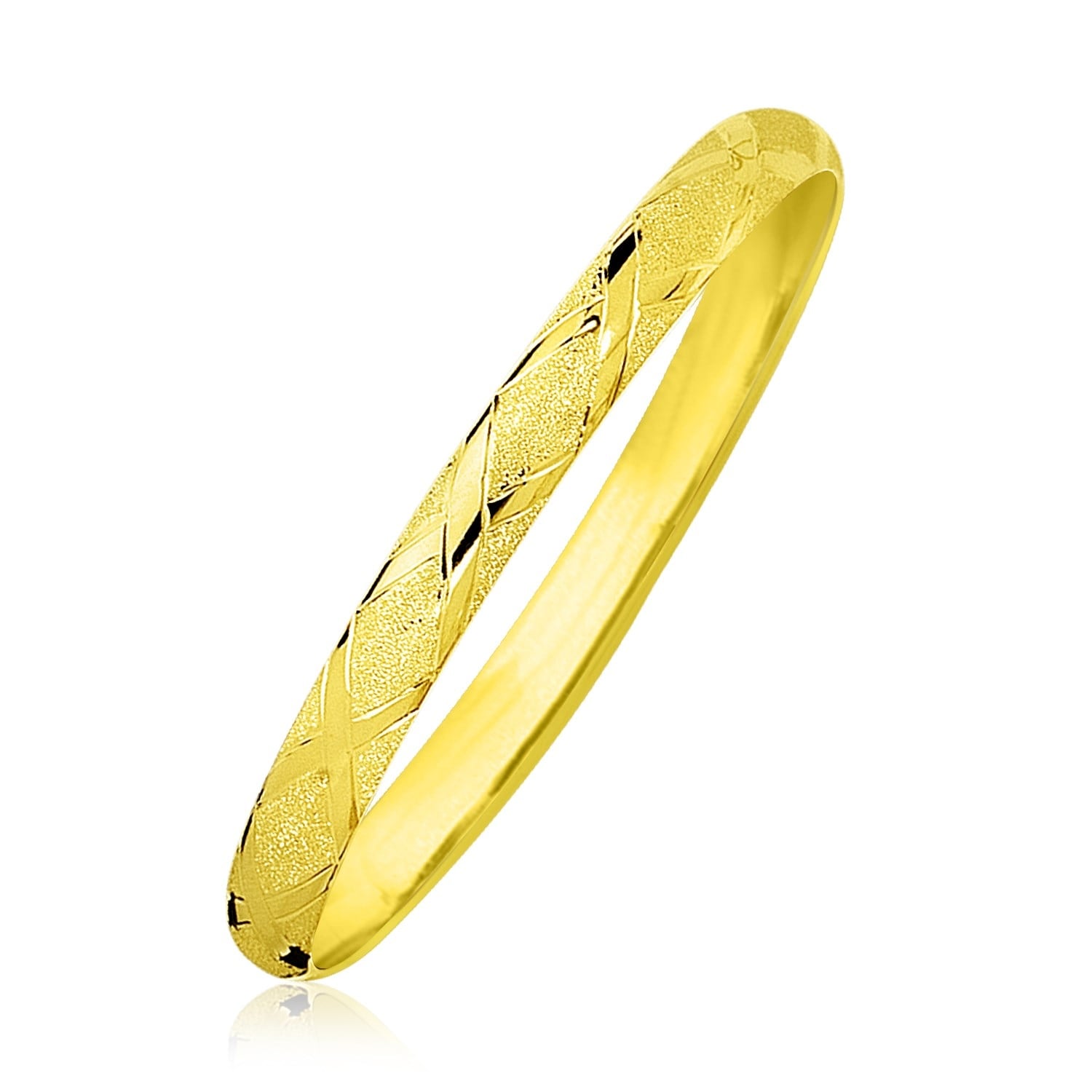 MayaMila 10k Yellow Gold Slender Diamond Pattern Textured Bangle