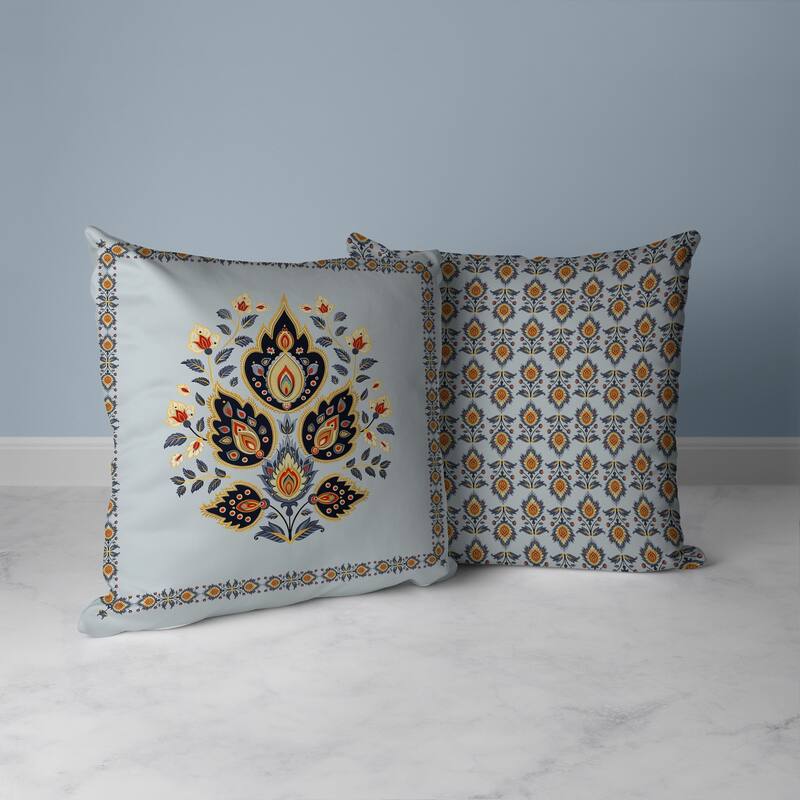 Vintage Verve Faux Suede Reversible Throw Pillow Blue and Black