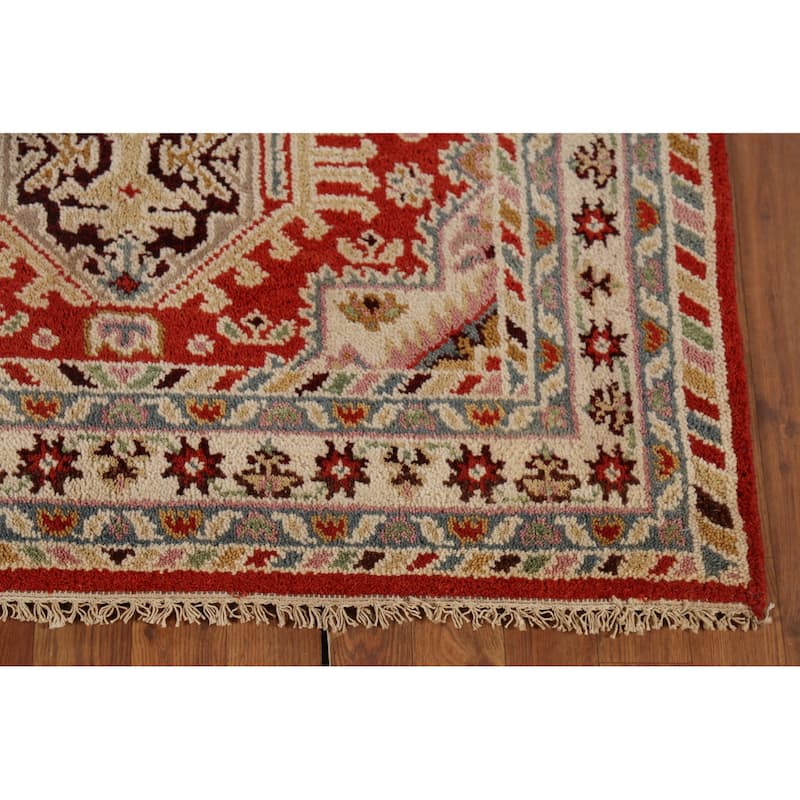 Red Geometric Kazak Oriental Area Rug Handmade Wool Carpet - 3'10"x 6'0"