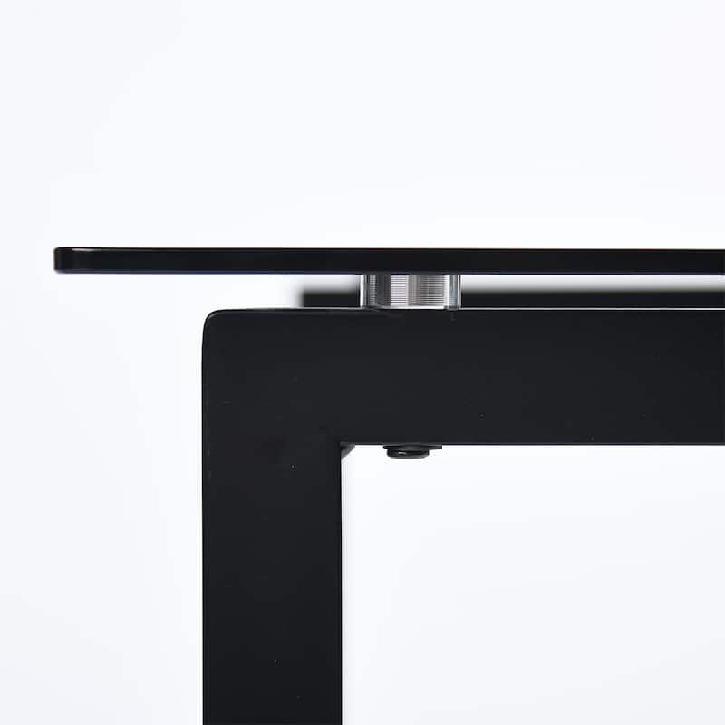 HomeRoots 55" Gray And Black Glass And Metal Sled Base Dining Table - 55.10 in. x 29.50 in. x 31.50 in.