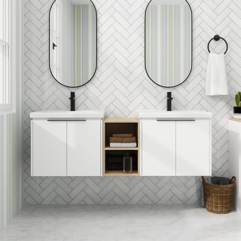 ARTCHIRLY 24/36/48/60/72/84 Inch Bathroom Vanity with Sink, Floating Bathroom Vanity with Soft Close Door and Shelf
