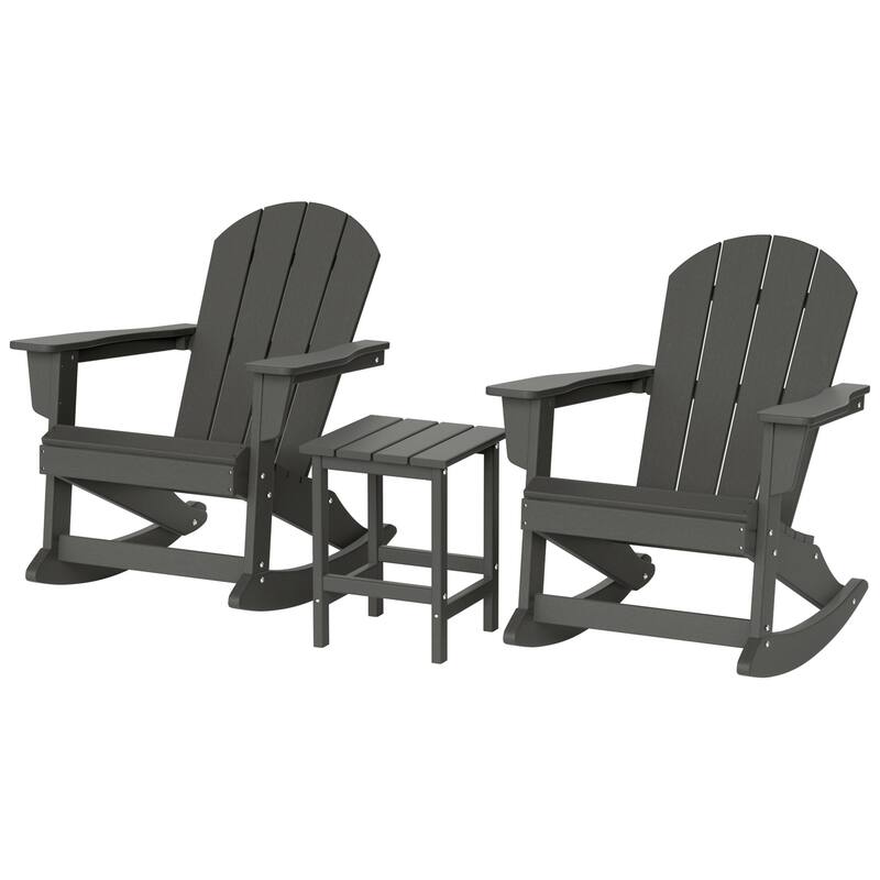 Laguna Hdpe All Weather Outdoor Patio Rocking Chairs With Side Table (3-Piece Set) - Gray