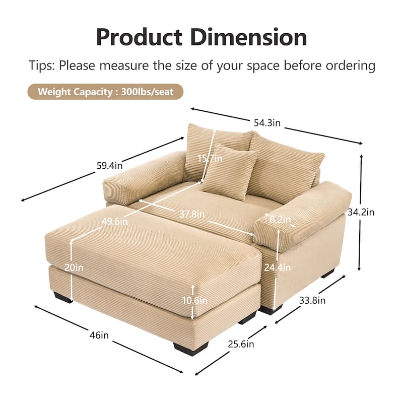 GDFStudio - Soft Corduroy Fabric 1-Seater 54.3" Sofa Chair with Ottoman