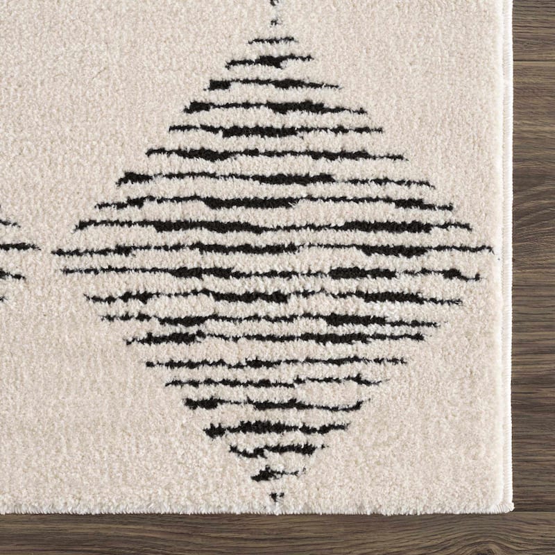 Hauteloom Azana Living Room, Bedroom Area Rug - Farmhouse - High Pile - Bone,Black - 5'3" x 7'