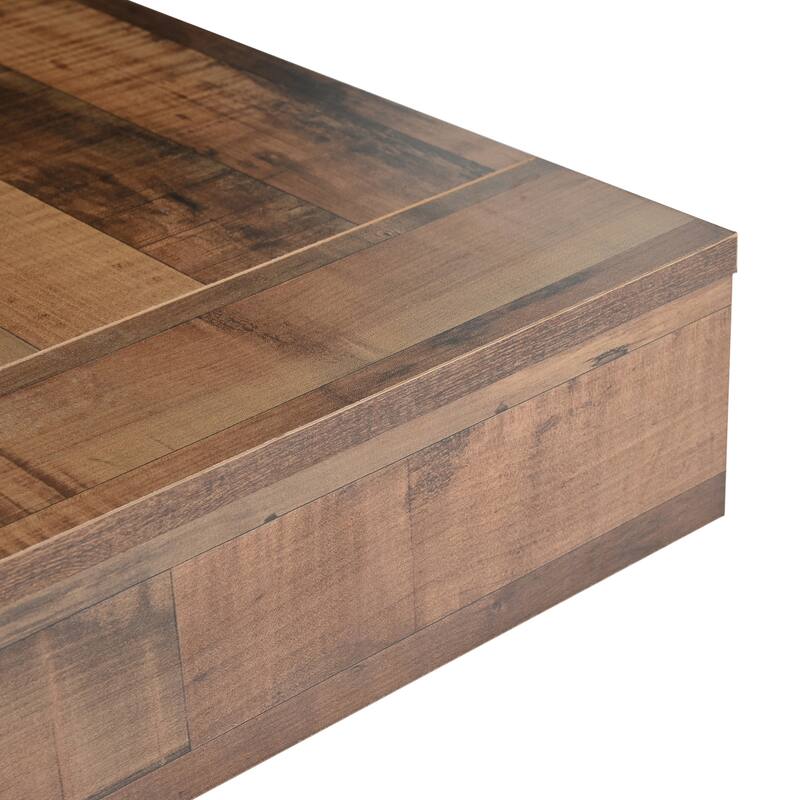 31.4" Farmhouse Square Coffee Table with LED Light, 2 USB Ports and Outlets