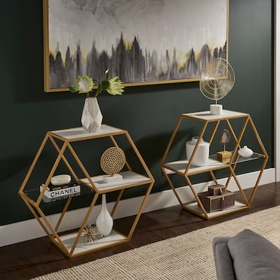 Rae Hexagon Wood and Glass 4-Shelf Modular Bookcase by iNSPIRE Q Bold - Bookshelf