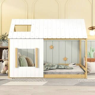 Minimal Style Full Size House Bed with Roof & Window