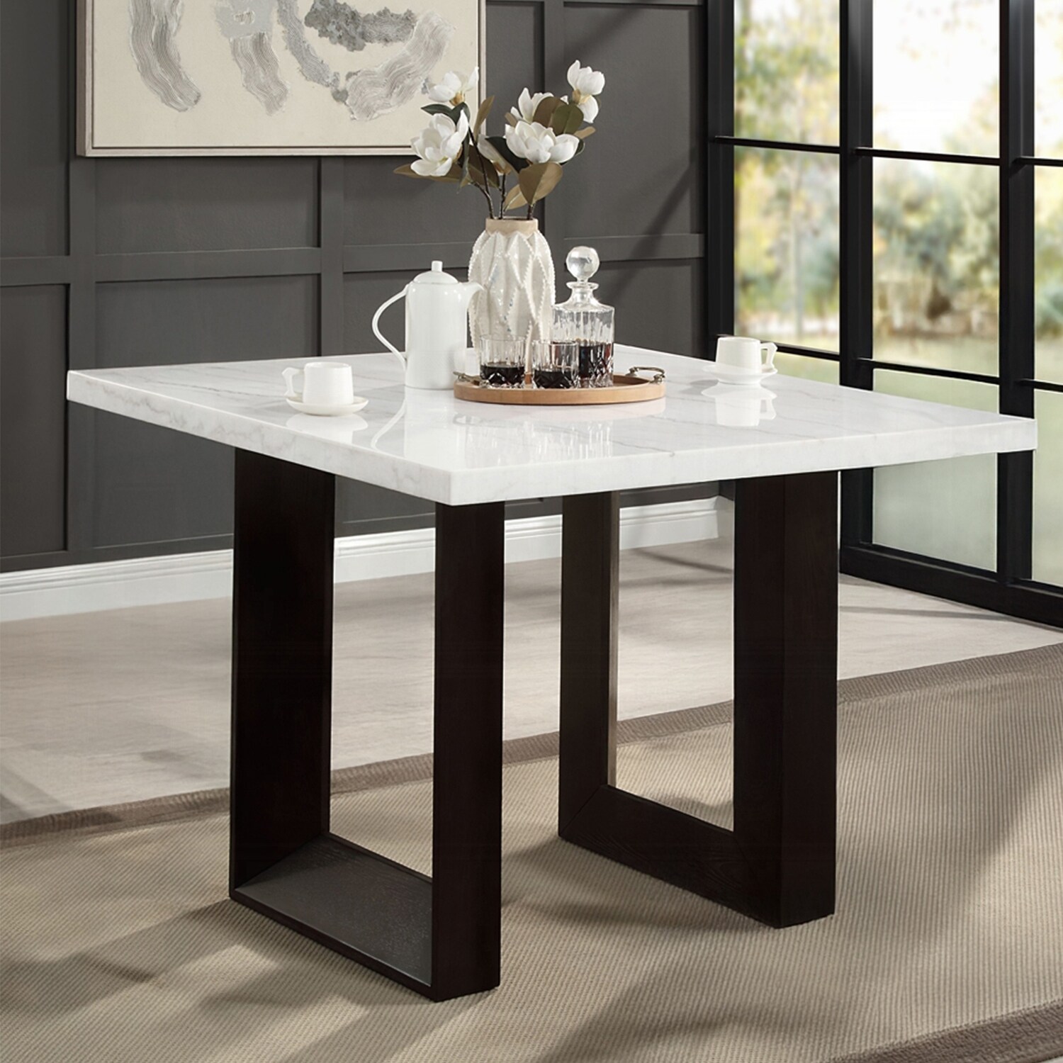 【送料無料】Marble Counter Table Artemis Marble Counter-Height Dining Table - Gray Marble/Natural